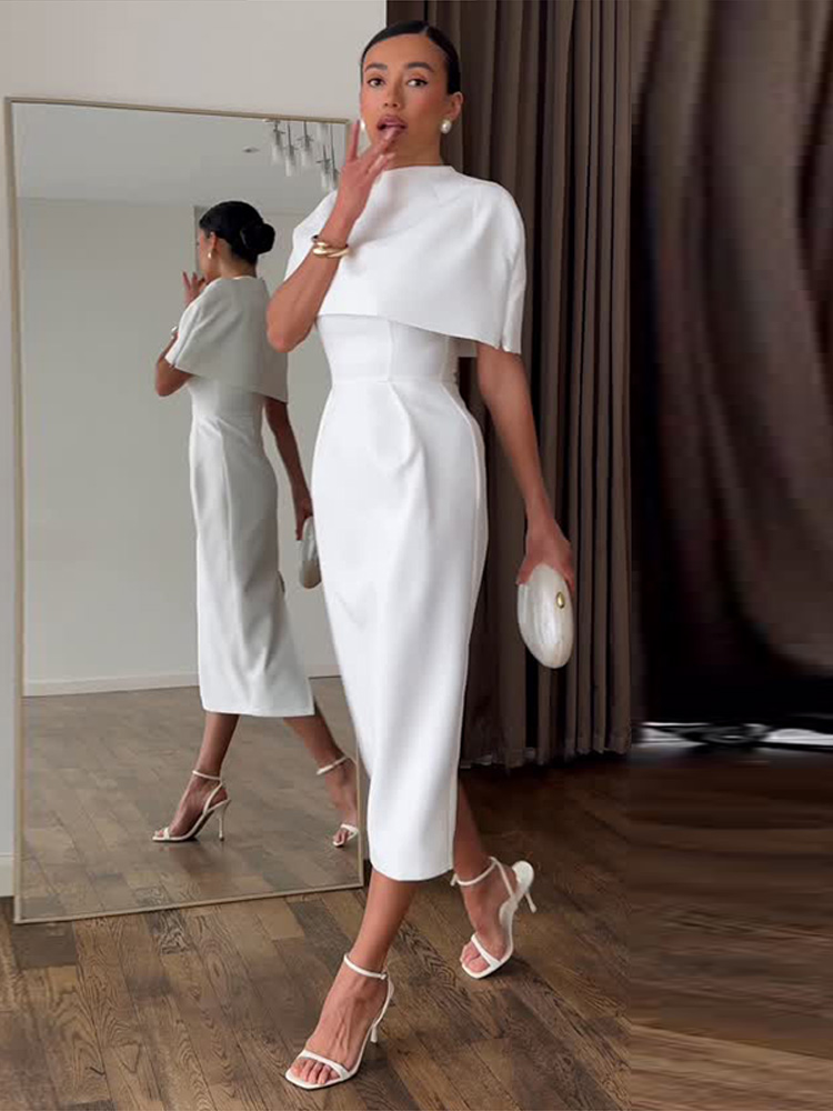Women Formal Wear For Summer - Летне-осенний элегантный однотонный комплект-платье с шалью
