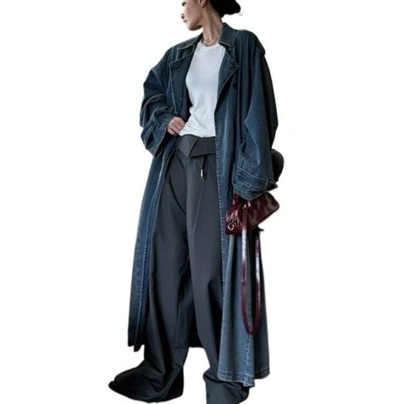 Trench Coat Formal - Французский ретро-тренч из выстиранного денима для