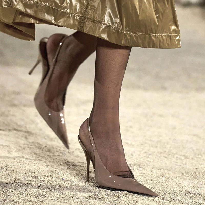 Slingback Heel Formal - Элегантные женские туфли-лодочки из глянцевой кожи