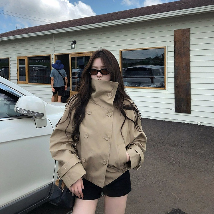Trench Coat Formal - Женский укороченный тренч с воротником-стойкой, двубортный,