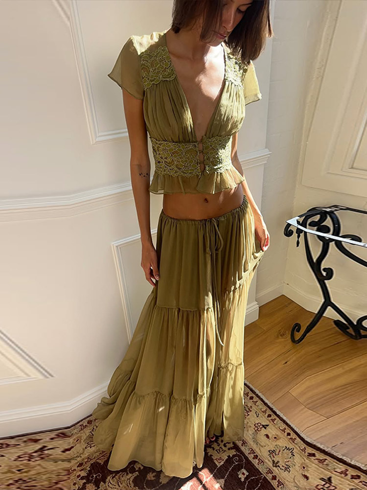 Women Formal Wear For Summer - Элегантный женский костюм из кружевного пэчворка: