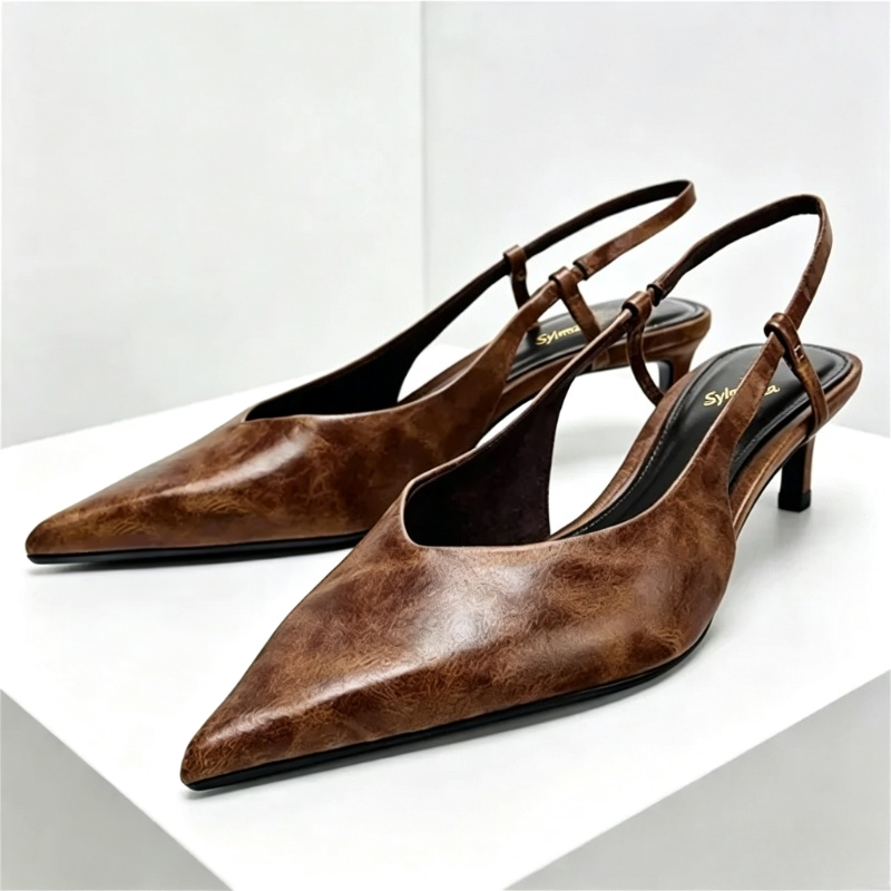 Slingback Heel Formal - Коричневые дизайнерские туфли-лодочки на каблуке «котенок»